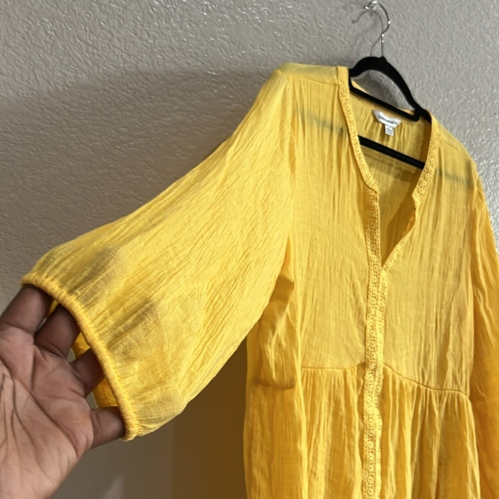 Counterparts Women's Yellow Relaxed Mandarin Collar Blouse Long Sleeve Sz XL - Picture 4 of 8